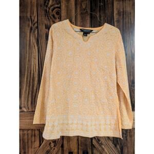 The J Peterman Company Womens Size 8 Yellow Embroidered Tunic Top Boho Hippie